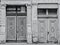 Monochrome image of two doors of an old building in the old town of GÃ¶rlitz, Germany