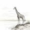 Monochrome Landscape: Giraffe Standing On Rock By Lake