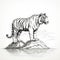 Monochrome Landscape Illustration Of A Majestic White Tiger