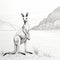 Monochrome Landscape: Playful Kangaroo By The Lake