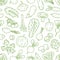Monochrome line art seamless pattern with various organic vegetables. Repeatable background with healthy veggies and