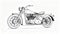 Monochrome line drawing vintage old motorcycle auto retro travel bike