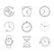 monochrome line set with clocks timers and watches icons