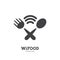 Monochrome logo of fork and spoon with wifi signal