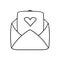 Monochrome love letter, large vintage open envelope with a letter with a heart, vector cartoon