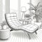 Monochrome Manga Lounge Chair With Exotic Plant Illustration
