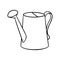 Monochrome metal watering can for watering flowers, vector cartoon