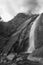 Monochrome mountain alps waterfall
