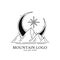 monochrome mountain moon with big star logo design