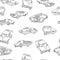 Monochrome muscle car seamless pattern. Jumping rally car, oldschool cars print. Vector illustration