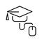 Monochrome online course icon vector illustration distance internet studying square academic cap