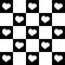 Monochrome pattern with simple hearts in 1970s style. Romantic checkerboard print for fabric, T-shirt, stationery. Doodle vector