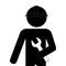 Monochrome pictogram with half body worker with helmet and wrench