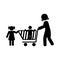 Monochrome pictogram with mom and kids and shopping cart