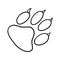 Monochrome picture, animal paw print with claws, vector illustration in cartoon style
