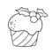 Monochrome picture, Delicious cupcake with delicate cream and berries, vector cartoon