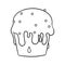 Monochrome picture, Delicious cupcake poured with sweet delicate cream and sugar sprinkles, vector cartoon