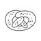 Monochrome picture, Delicious pastries, pretzel sprinkled with sesame seeds, vector cartoon illustration