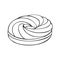 Monochrome picture, delicious round cream cake, donut, vector illustration