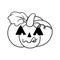 Monochrome picture, Halloween pumpkin with cartoon-style emotions, pumpkin character licking, vector