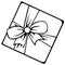 Monochrome picture, large square gift box with a beautiful ribbon and bow, top view, vector