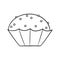 Monochrome picture, Round cupcake with sugar crumbs in a cup, vector cartoon