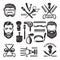 Monochrome pictures of barber shop tools. Vector illustrations for labels