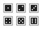 Monochrome pixel-art vector pixelated black dices with white dot