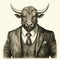 Monochrome Portrait Of A Dapper Bull: Editorial Illustration By Adi Granov