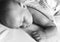 Monochrome portrait of Little baby sleeping in bed