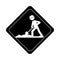 Monochrome road sign pictogram with man with shovel