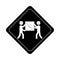 Monochrome road sign pictogram with men carrying package