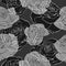 Monochrome rose flower bouquets contour elements seamless pattern on gray