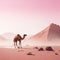 Monochrome Scene: Camel in a Pink Desert Dreamscape