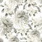 Monochrome seamless pattern with flowers. Blossom. Chrysanthemum. Watercolor illustration.