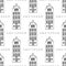 Monochrome seamless pattern of house of the Damrak Avenue and Amsterdam lettering, Netherlands.