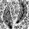 Monochrome Seamless Pattern with Sea Pebbles and Feathers