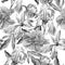 Monochrome seamless pattern with spring flowers. Peony. Clematis. Tulip. Iris. Watercolor.