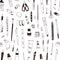 Monochrome seamless pattern with stationery, drawing items, creativity products or office supplies hand drawn with black