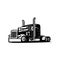 Monochrome semi truck vector image isolated, black anda white trucker image vector