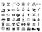 Monochrome set of different chemical symbols and others science icons in flat style