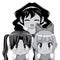 Monochrome set three half body cute anime tennagers girls facial expression