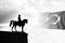 Monochrome silhouette of monument of Ataturk and Turkish Flag. 10 kasim concept