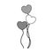 Monochrome silhouette of set of group balloons in heart shape