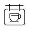 Monochrome simple coffee sign icon vector illustration. Linear hanging street signboard with cup