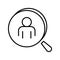 Monochrome simple staff recruit icon vector illustration. Magnifying glass looking for people