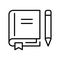 Monochrome simple textbook with pen and bookmark icon vector illustration educational book
