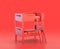 Monochrome single color red 3d Icon, a bunk bed in red background,single color, 3d rendering