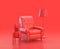 Monochrome single red  color lounge chair with floor lamp and plant in red background,single color, 3d rendering