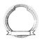 monochrome sketch of circular emblem of close up with ribbon in the bottom side